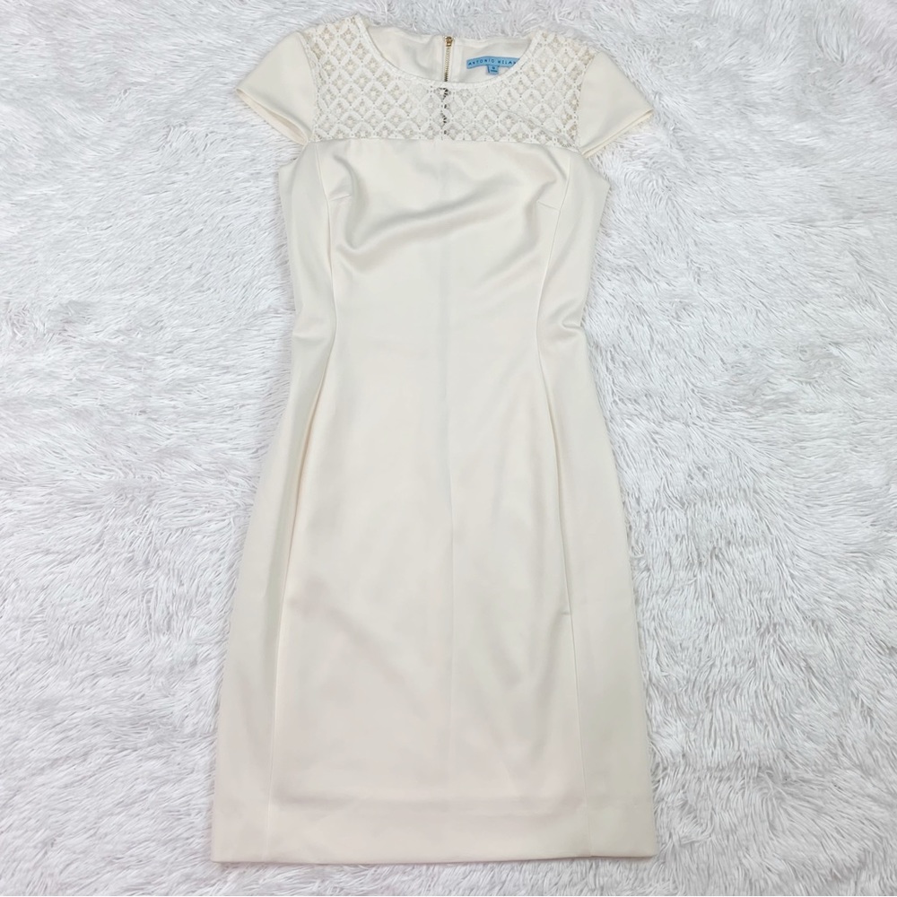 Antonio Melani cap sleeve lace scuba sheath dress in ivory